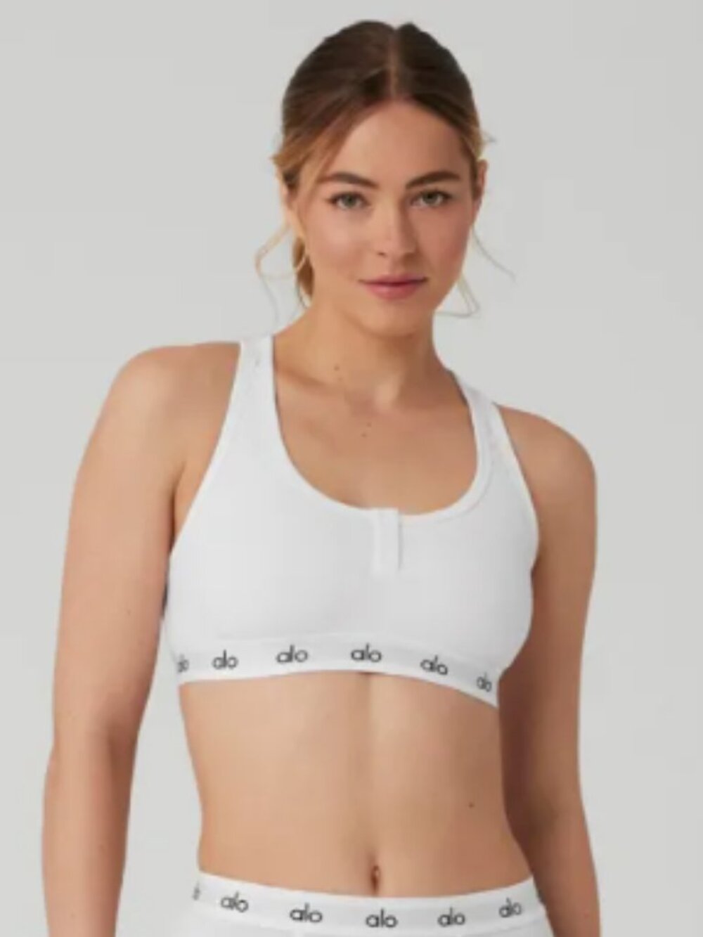 ALO Yoga Cream Icon Ribbed Henley Athletic Bra M